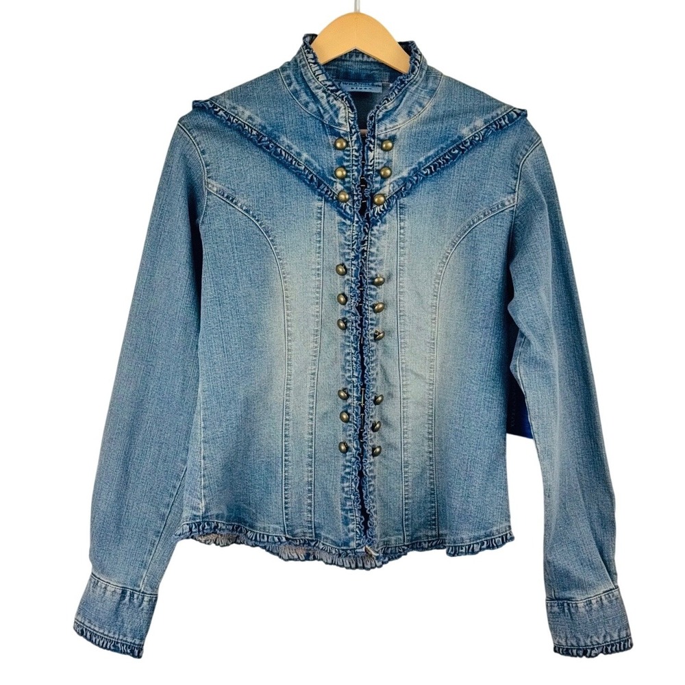 Wrangler Blues Denim Jacket Womens Medium NWT Ruffle Western Military Horse Girl